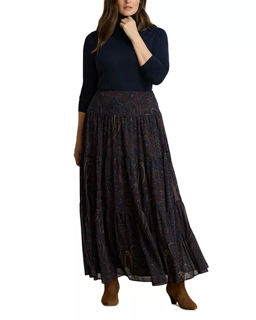 Paisley Print Georgette Tiered Maxi Skirt