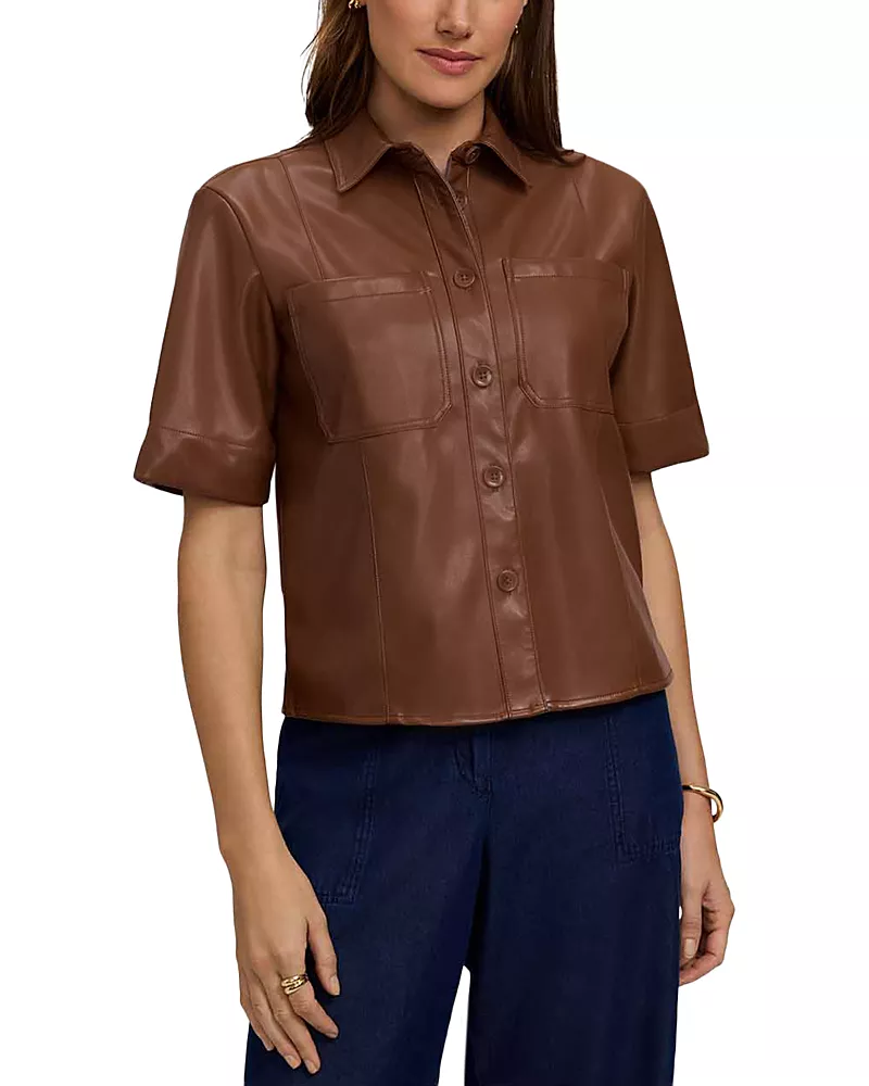 Foxcroft Demi Faux Leather Short Sleeve Shirt
