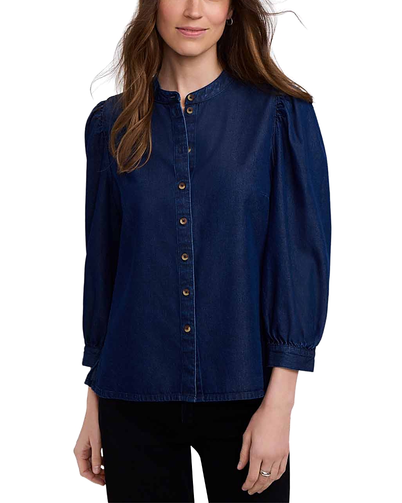 Foxcroft Helsa Cotton Puffed Sleeve Denim Shirt In Dark Wash