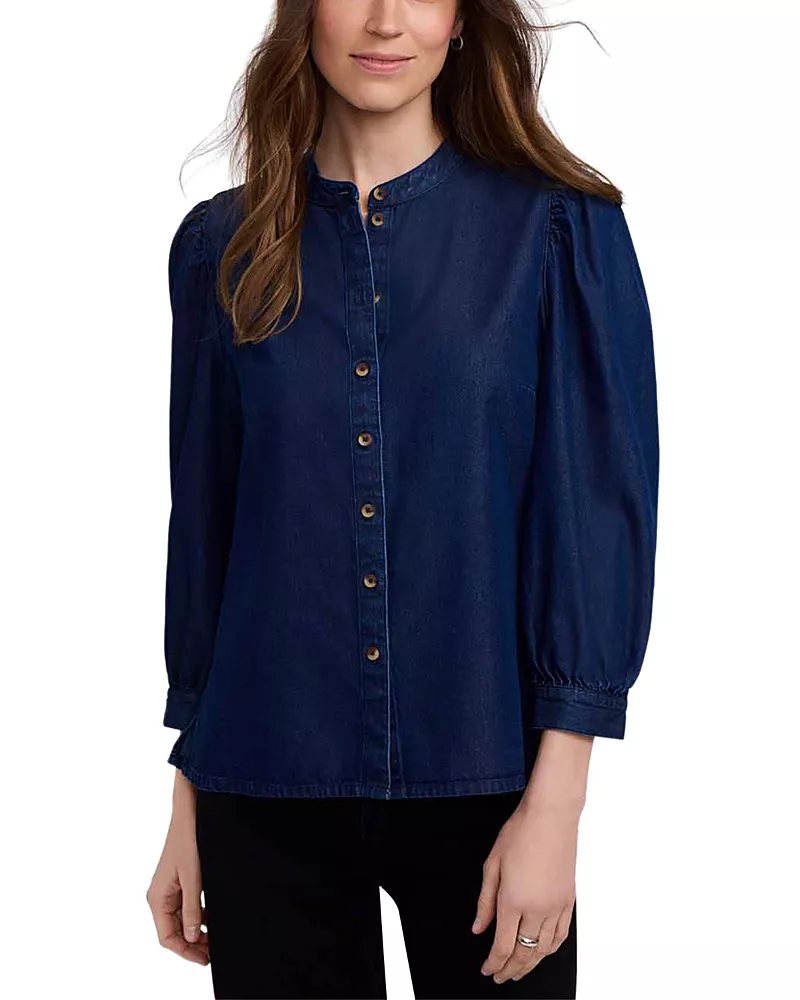 Foxcroft Helsa Cotton Puffed Sleeve Denim Shirt