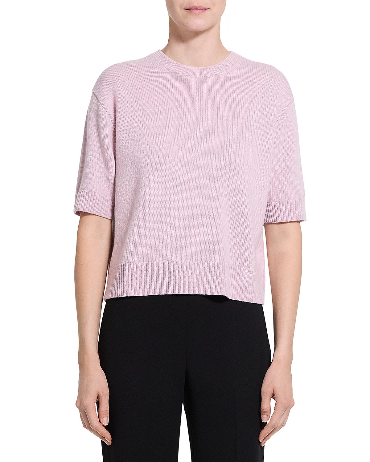 Theory Cashmere Cropped Short Sleeve Sweater