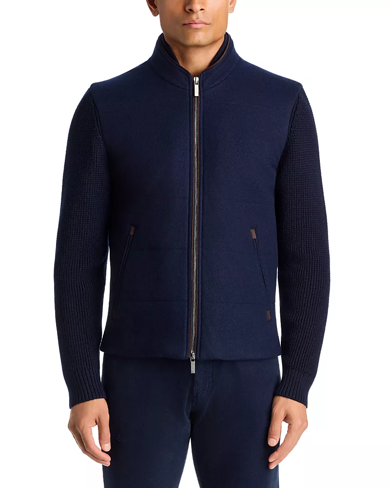 Maurizio Baldassari Wool Flannel Channel Quilt Blouson With Knit Sleeves