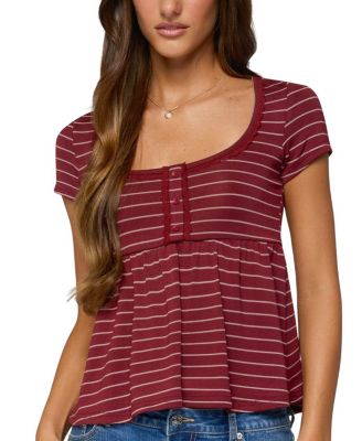 Jina Lacey Striped Babydoll Henley Top