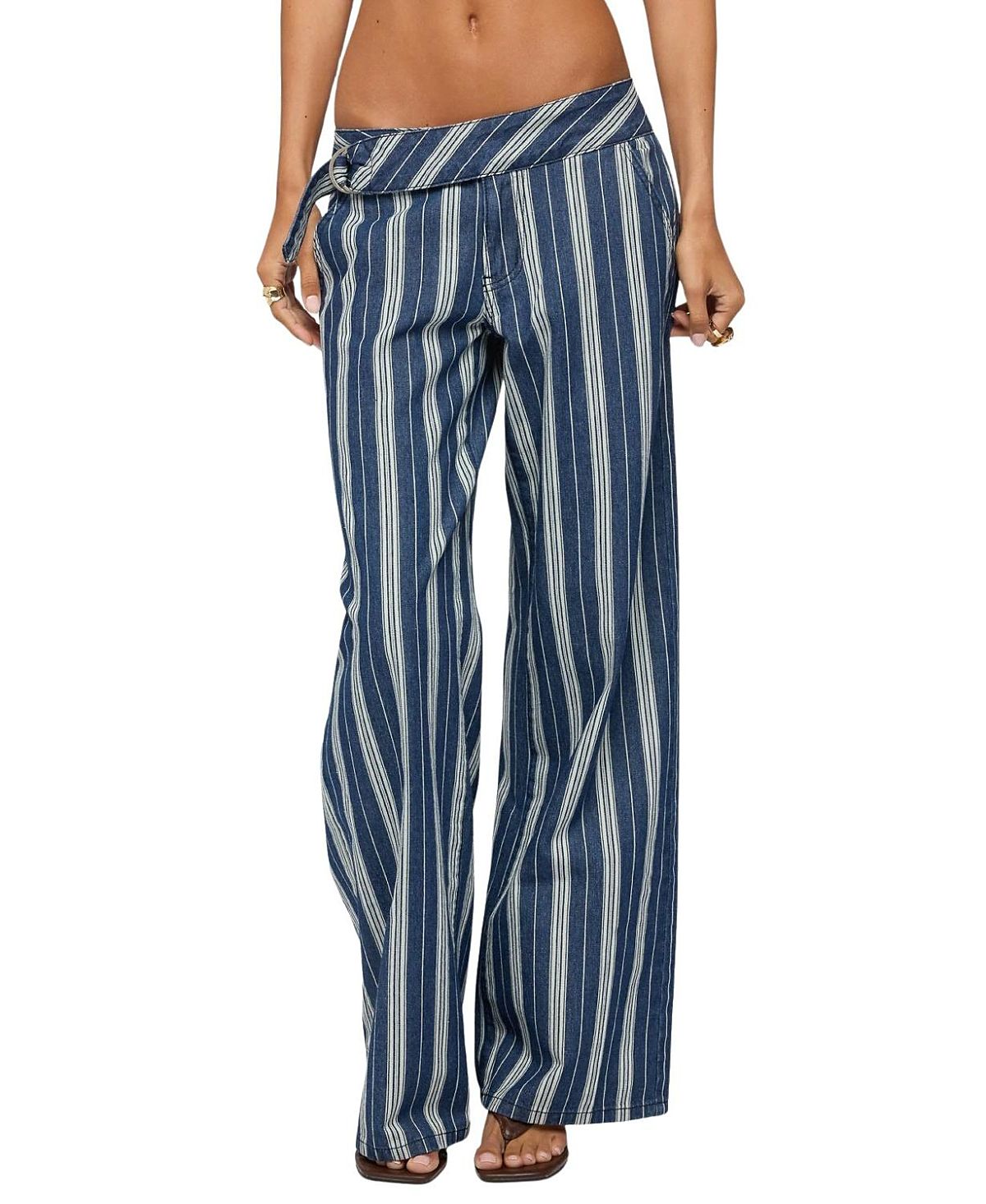 Edikted Belt Striped Low Rise Baggy Jeans