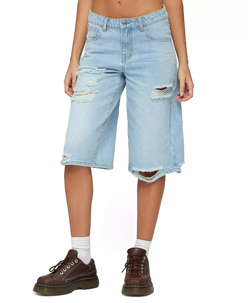 Edikted Distressed Low Rise Boyfriend Bermuda Shorts