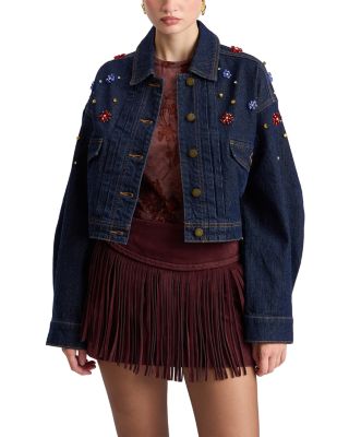 Rhinestone Embellished Cropped Denim Trucker Jacket
