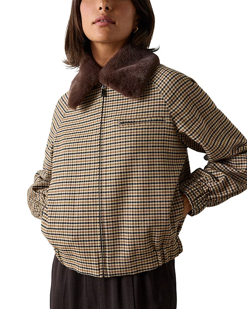 Whistles Faux Fur Collar Bomber Jacket