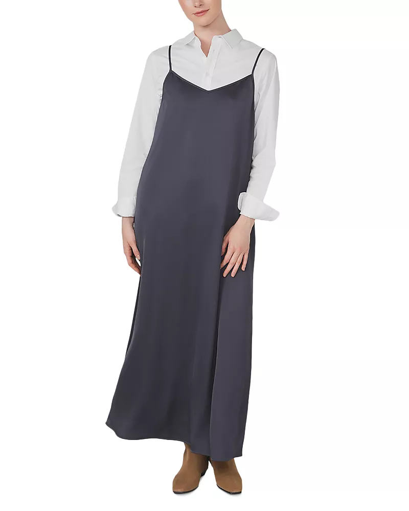 Point Satin A Line Maxi Slip Dress