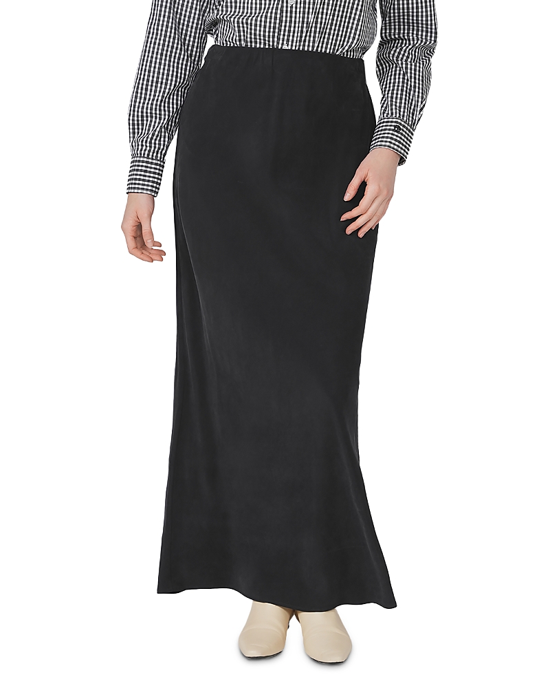 Point Brushed Straight Maxi Skirt In Black