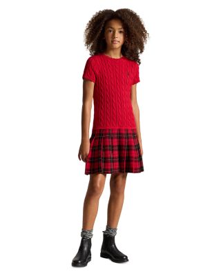 Girls' Plaid Skirt Cotton Sweater Dress - Big Kid
