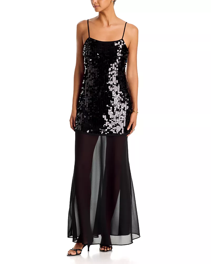 Aqua Paillette & Sheer Maxi Dress - Exclusive