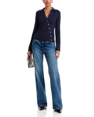 Brenner Cotton Blend Asymmetric Button Tee - thumbnail 2