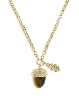 Tiger's Eye Acorn Pendant Necklace, 16"