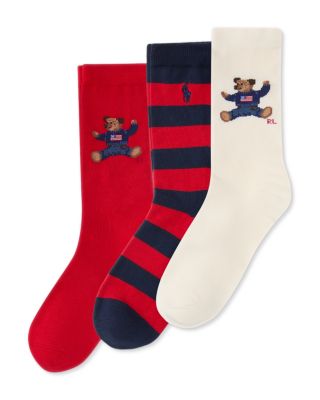 Polo Unisex Sitting Bear Polo Bear Socks, 3 Pack – Little Kid, Big Kid