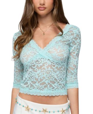 Elowin Sheer Lace V Neck Top