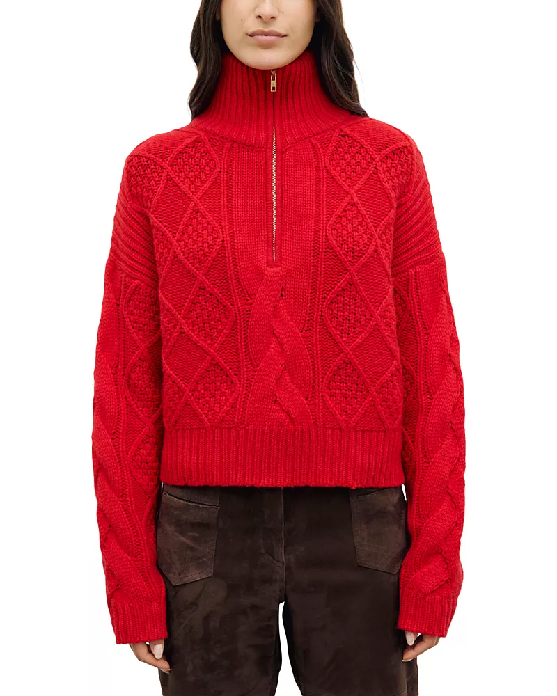 Gerard Darel Roxy Wool Cable Knit Mock Neck Sweater