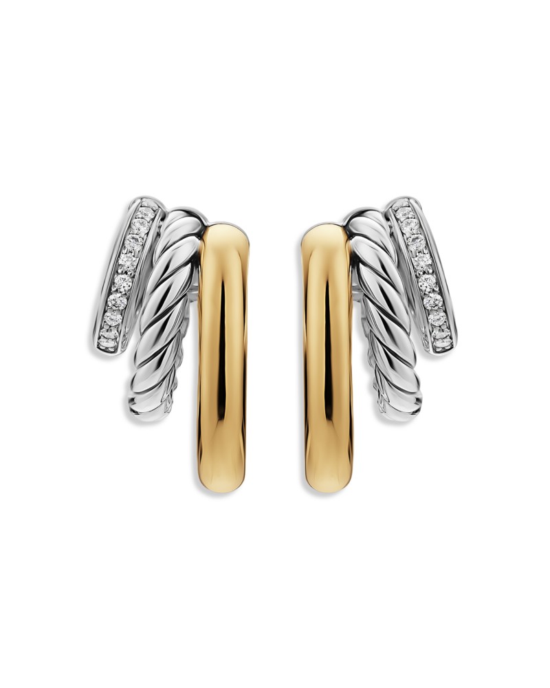 David Yurman DY Mercer® Multi Row Earrings in Sterling Silver with 14K Yellow Gold and Diamonds, 18mm by Bloomingdale's