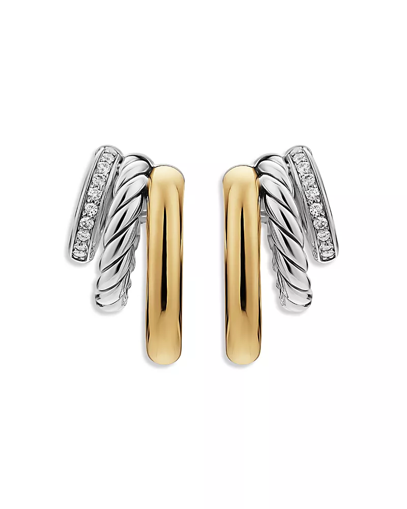 Dy Mercer Multi Row Earrings in Sterling Silver with 14K Yellow Gold and Diamonds, 18mm