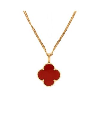 Magic Alhambra Pendant Long Necklace 18K Gold and Carnelian, 35.5"