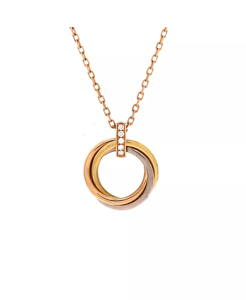 Pre-Owned Cartier Trinity Pendant Necklace 18K Tricolor Gold and Diamonds, 16.25