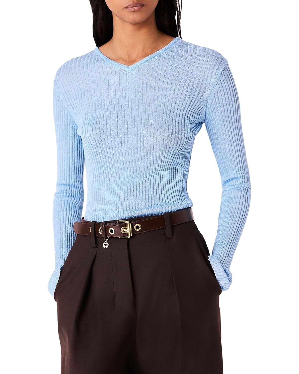 Maje V Neck Long Sleeve Sweater Top