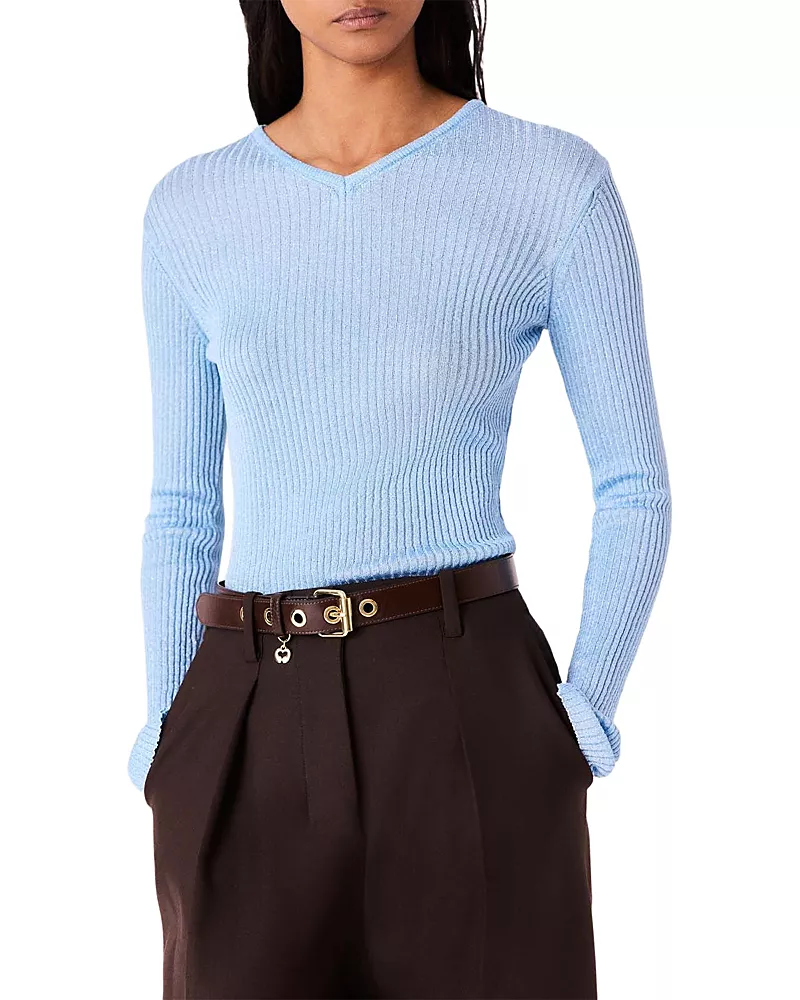 Maje V Neck Long Sleeve Sweater Top
