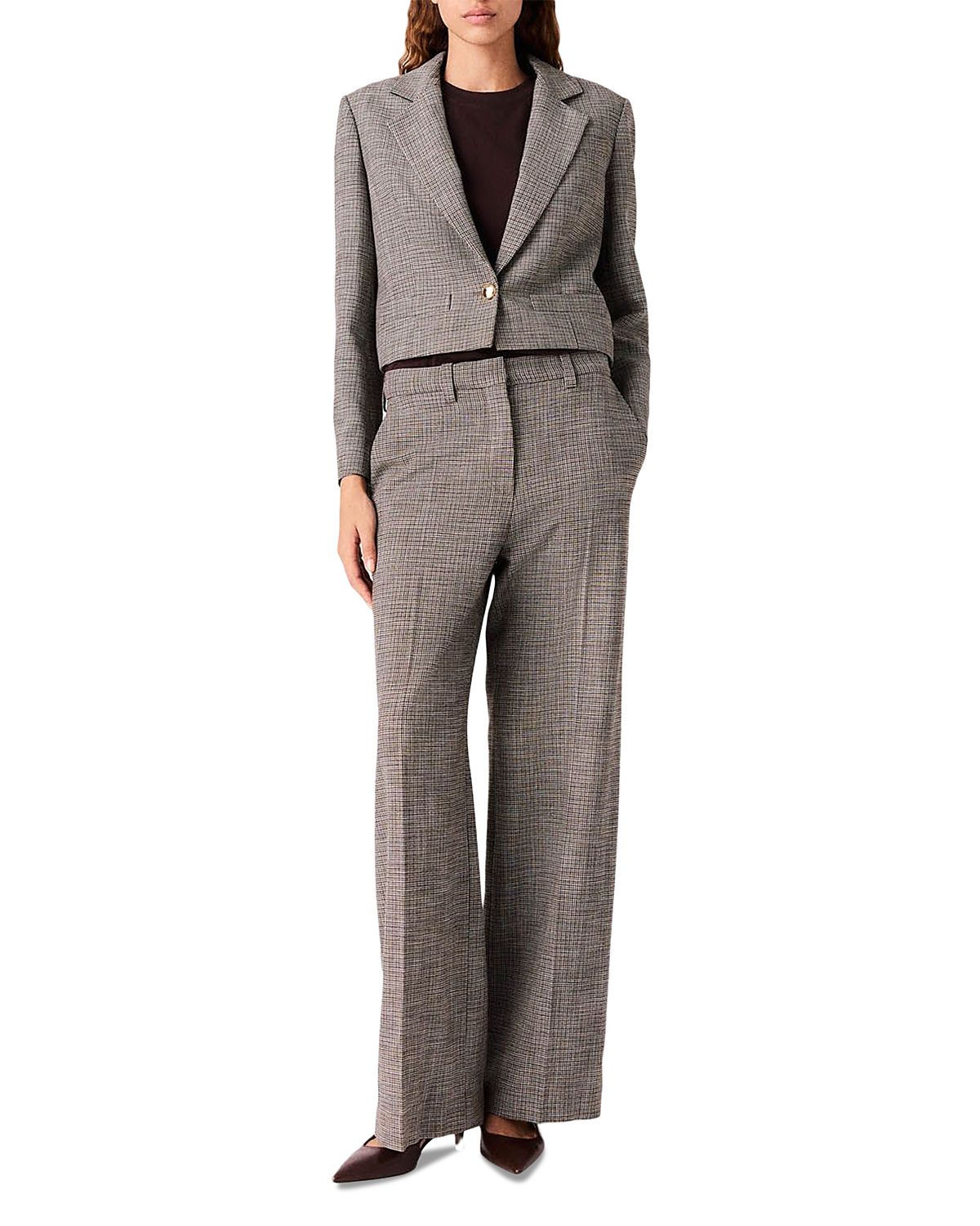 Maje Check Print Wide Leg Pants