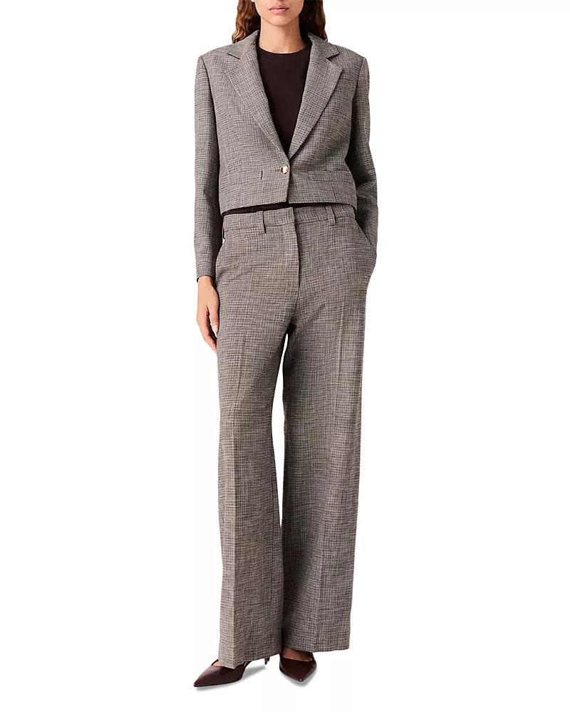 Maje Check Print Wide Leg Pants