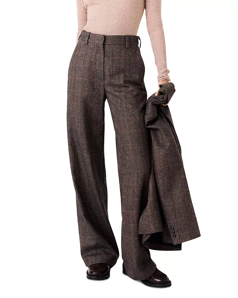 Maje Mixed Print Wool Blend Pants