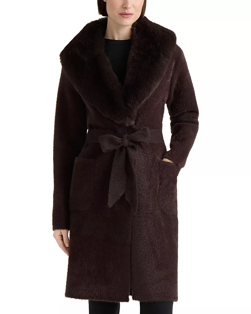 Nvlt Faux Fur Collar Belted Coatigan