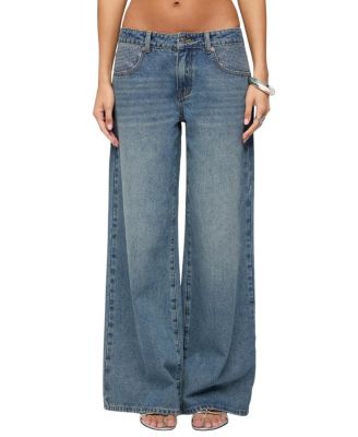 Rhinestone Low Rise Wide Leg Jeans