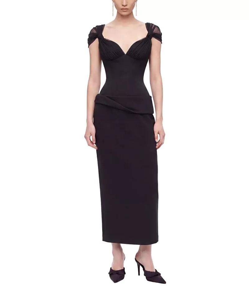 Nocturne Boned Sweetheart Peplum Midi Dress