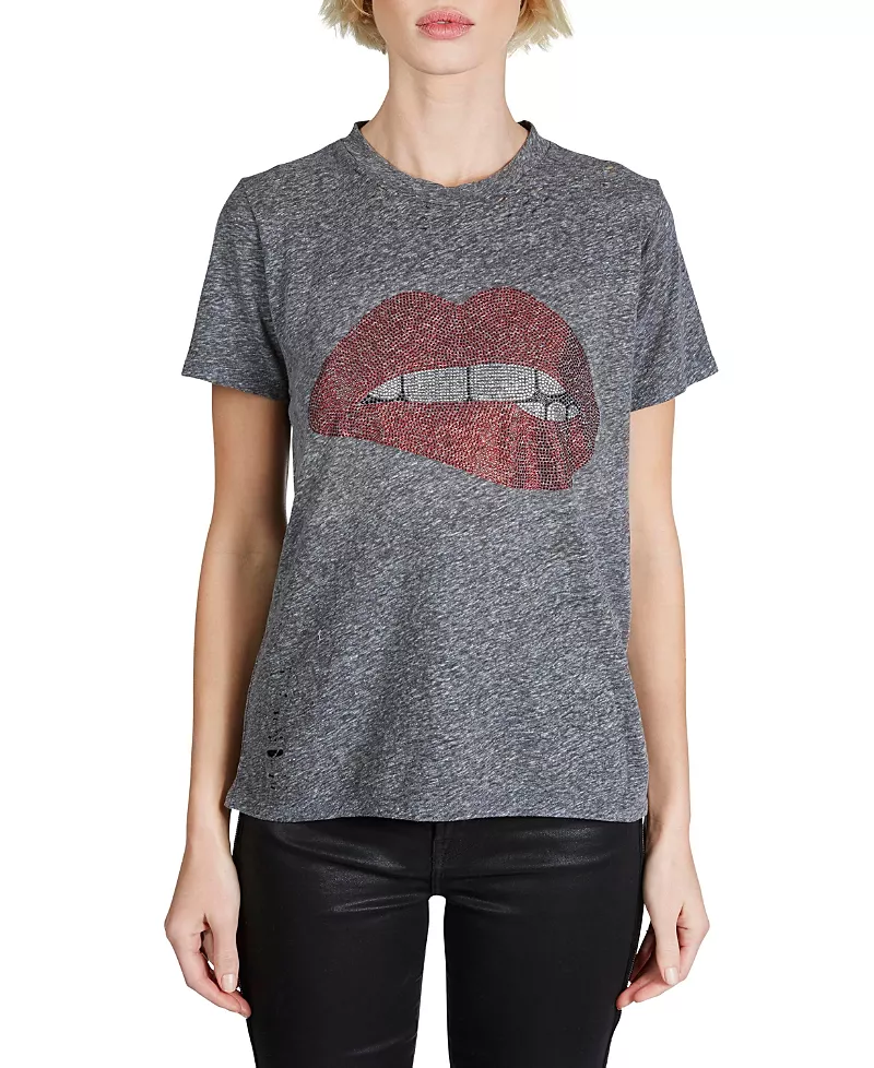 Lauren Moshi Capri Crystal Bitting Lip Tee