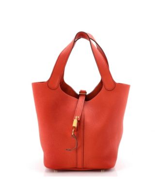 Picotin Lock Leather Bucket Bag