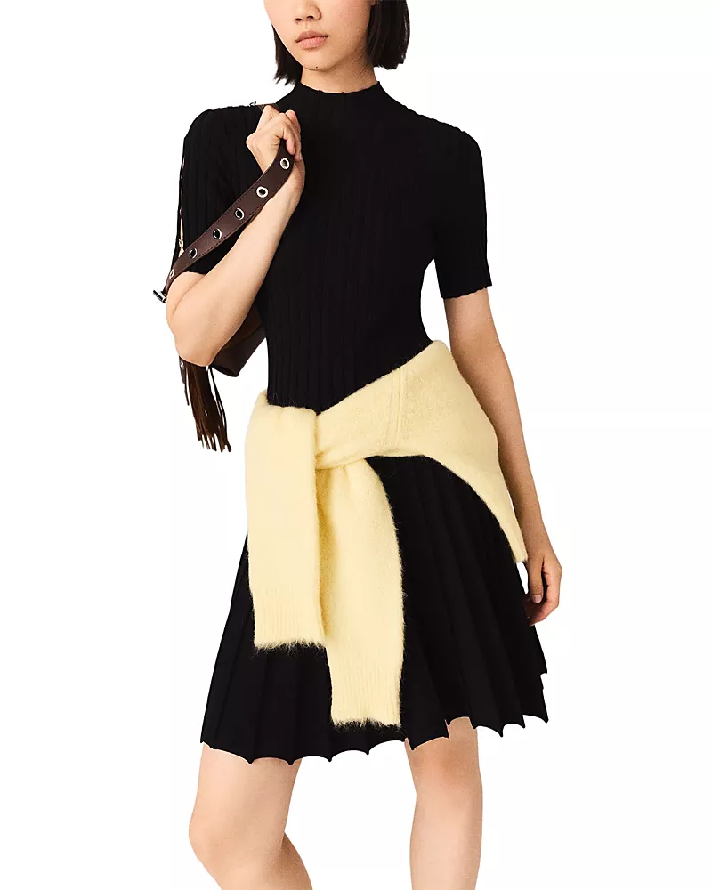 Maje Raffina Ribbed Split Sleeve Dress