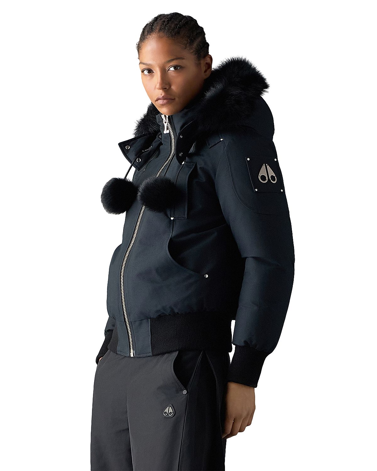 Moose Knuckles Debbie Shearling Trim Down Bomber Jacket