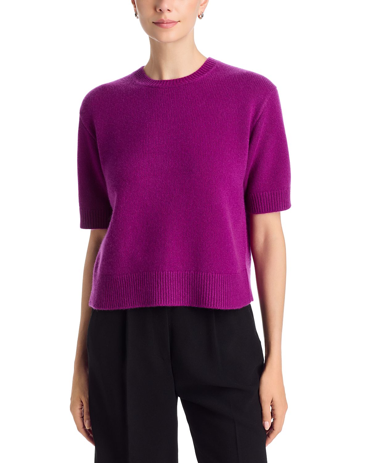 Theory Cashmere Cropped Short Sleeve Sweater
