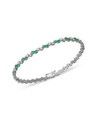 Diamond & Emerald Tennis Bracelet in 14K White Gold