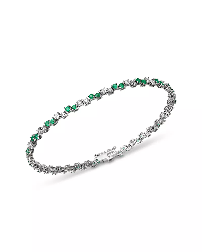 Bloomingdale's Fine Collection Diamond & Emerald Tennis Bracelet in 14K White Gold