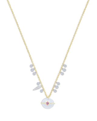 14K White & Yellow Gold Chalcedony, Pink Sapphire & Diamond Pendant Necklace, 16-18"