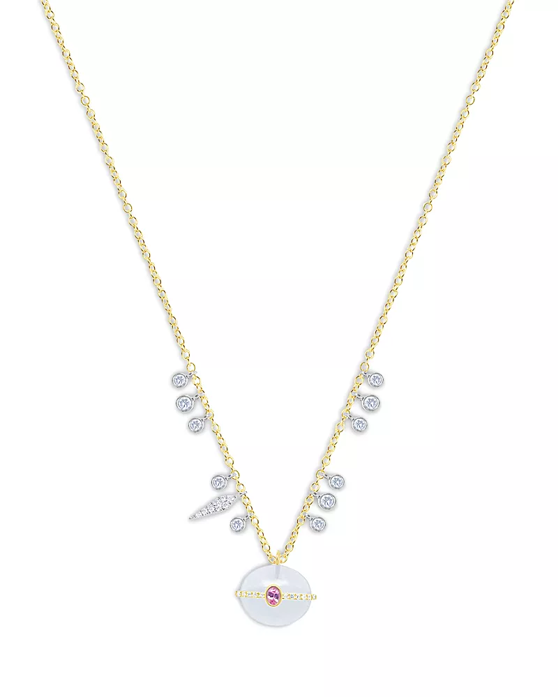 Meira T 14K White & Yellow Gold Chalcedony, Pink Sapphire & Diamond Pendant Necklace, 16