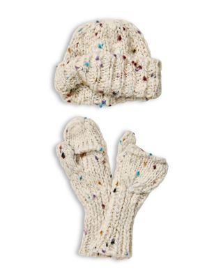 Speckled Knit Cap & Pop Top Mittens Set