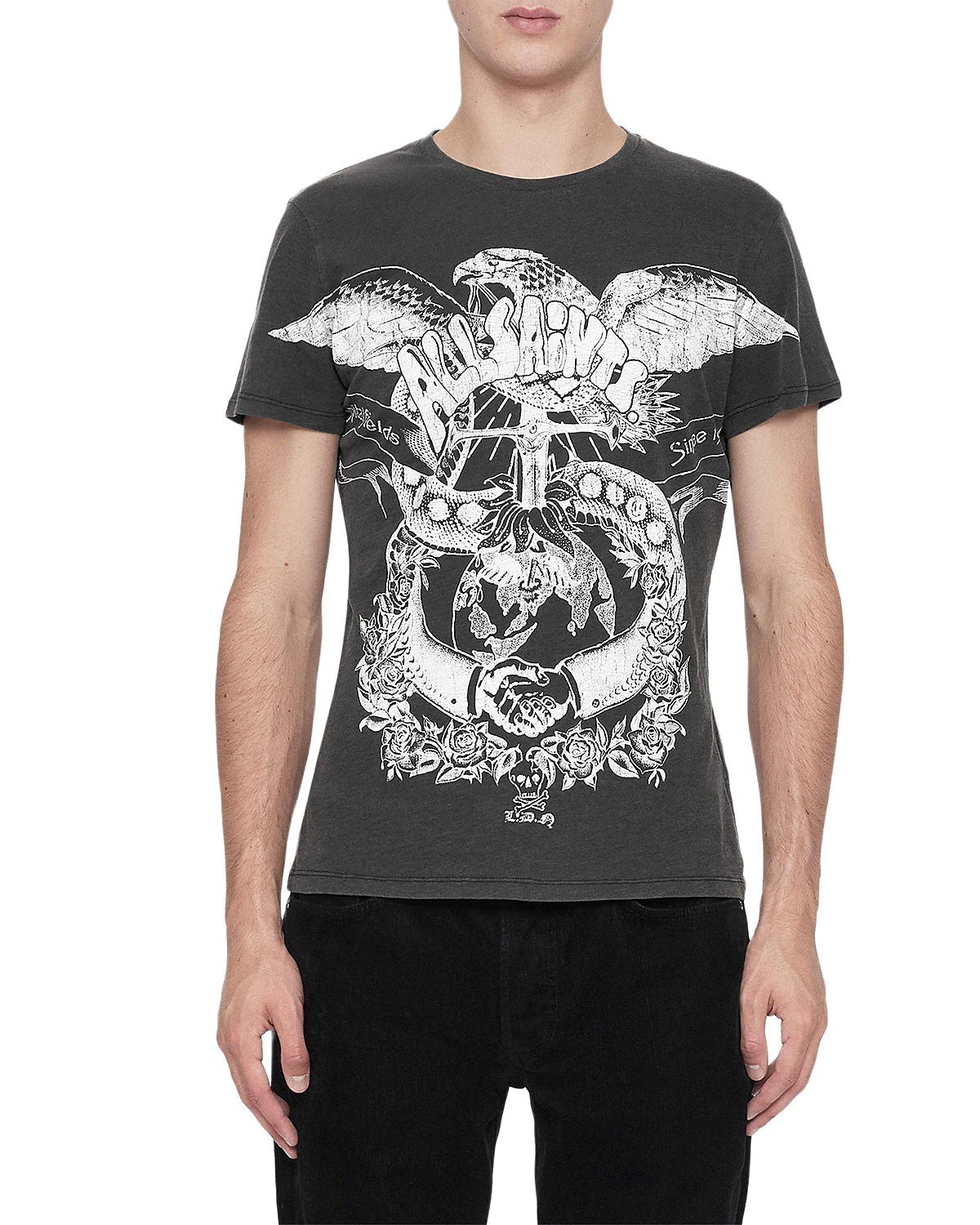 Allsaints Eagle Emblem Cotton Crewneck Logo T-Shirt
