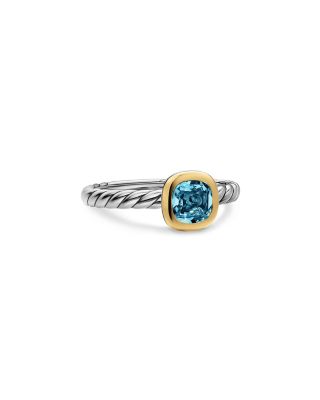 DY Mercer A&reg; Color Cable Ring in Sterling Silver with 14K Yellow Gold and Hampton Blue Topaz 5.5mm