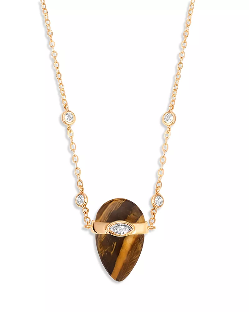 Ettika Solstice Cubic Zirconia & Tiger's Eye Pendant Necklace, 14