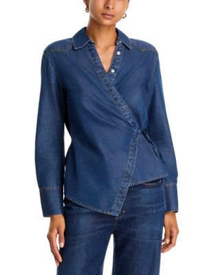 Perezzi Asymmetric Tie Waist Denim Shirt