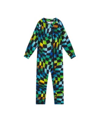 Boys' One Piece Checkered Fleece Asymmetric Zip Thermal Underwear - Little Kid, Big Kid