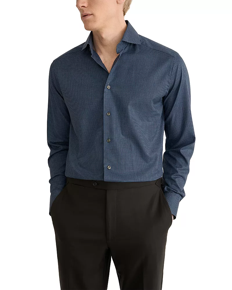 Eton Contemporary Fit Micro Check Flannel Dress Shirt