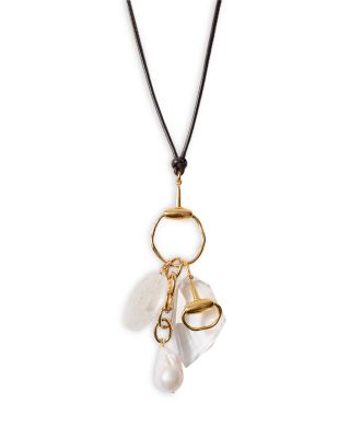 Horsebit Clear Quartz Multi Charm Pendant Necklace, 46"