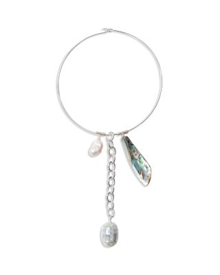 Shore Baroque Freshwater Pearl & Abalone Collar Necklace, 15.5" 